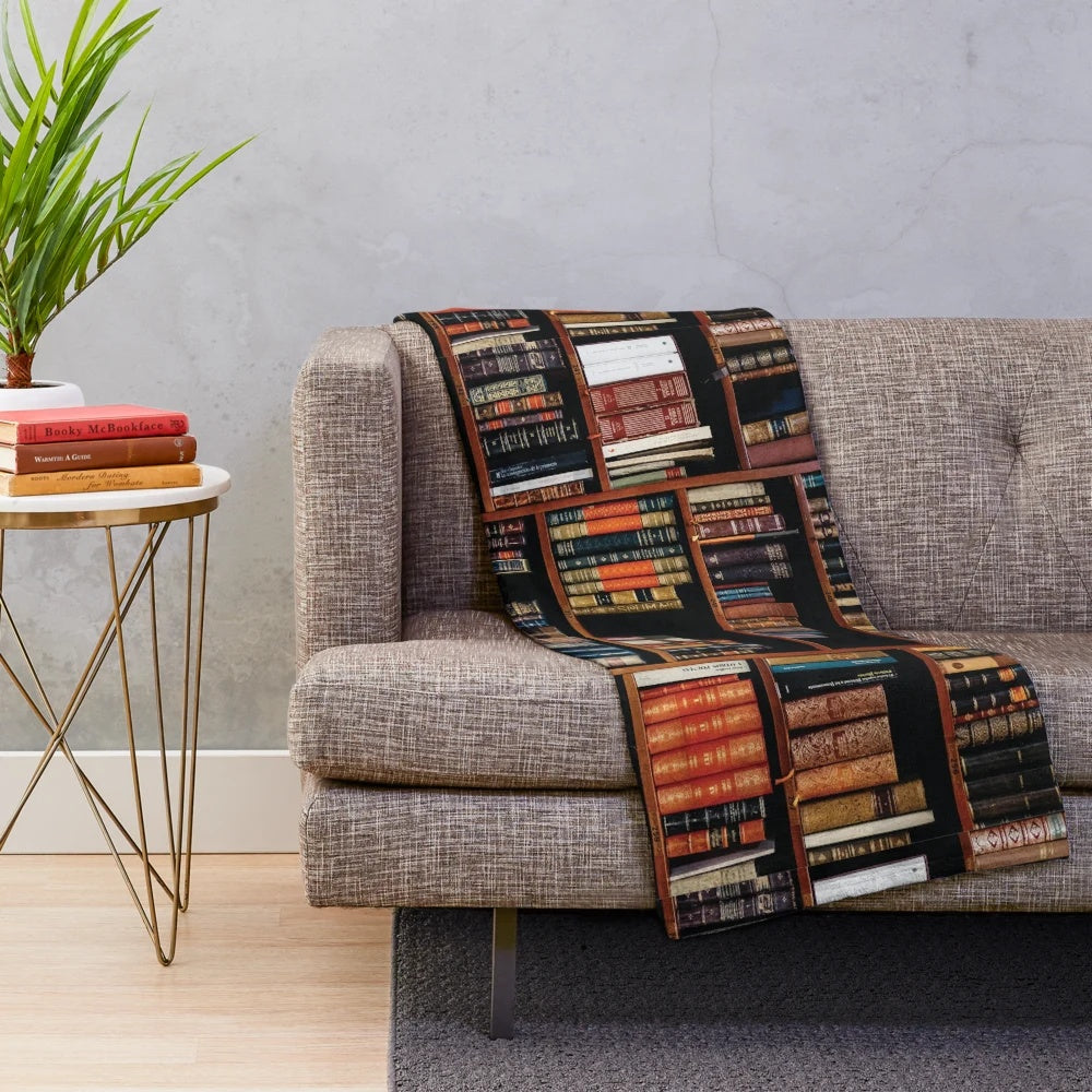 Plush blanket with books and coffee design for book lovers