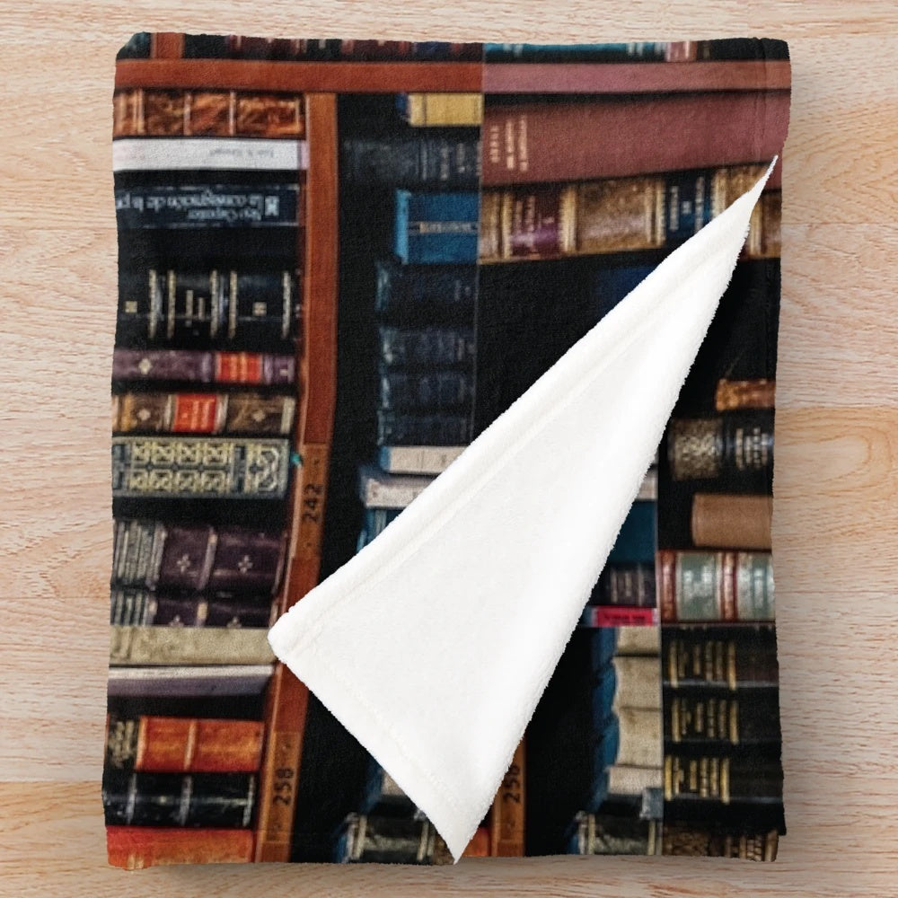 Plush blanket with books and coffee design for book lovers