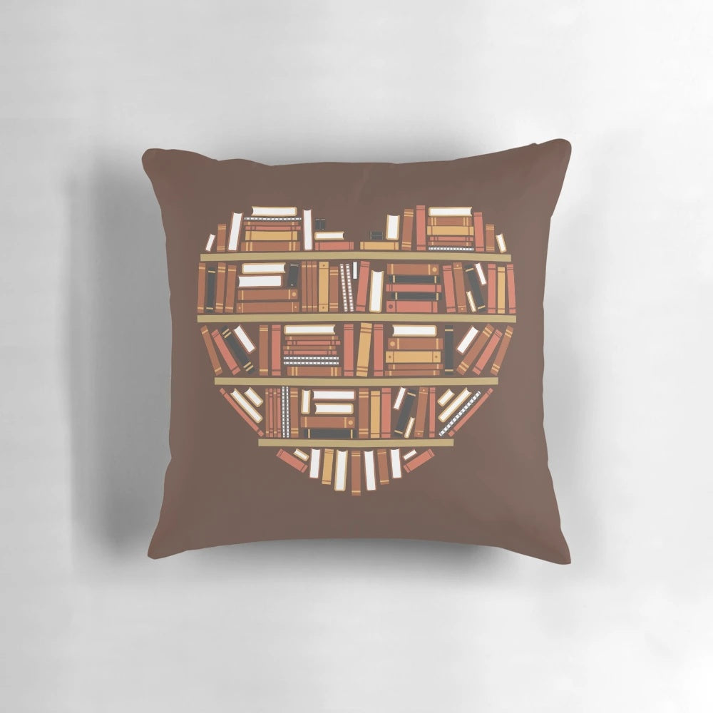 Soft, plush pillow featuring the text "I Heart Books" against a book-themed design