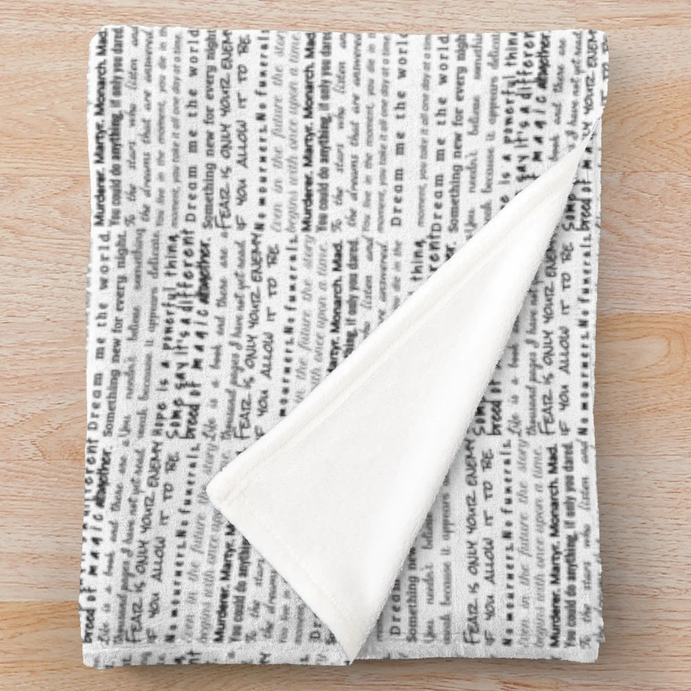 Book quotes plush blanket with popular young adult book references
