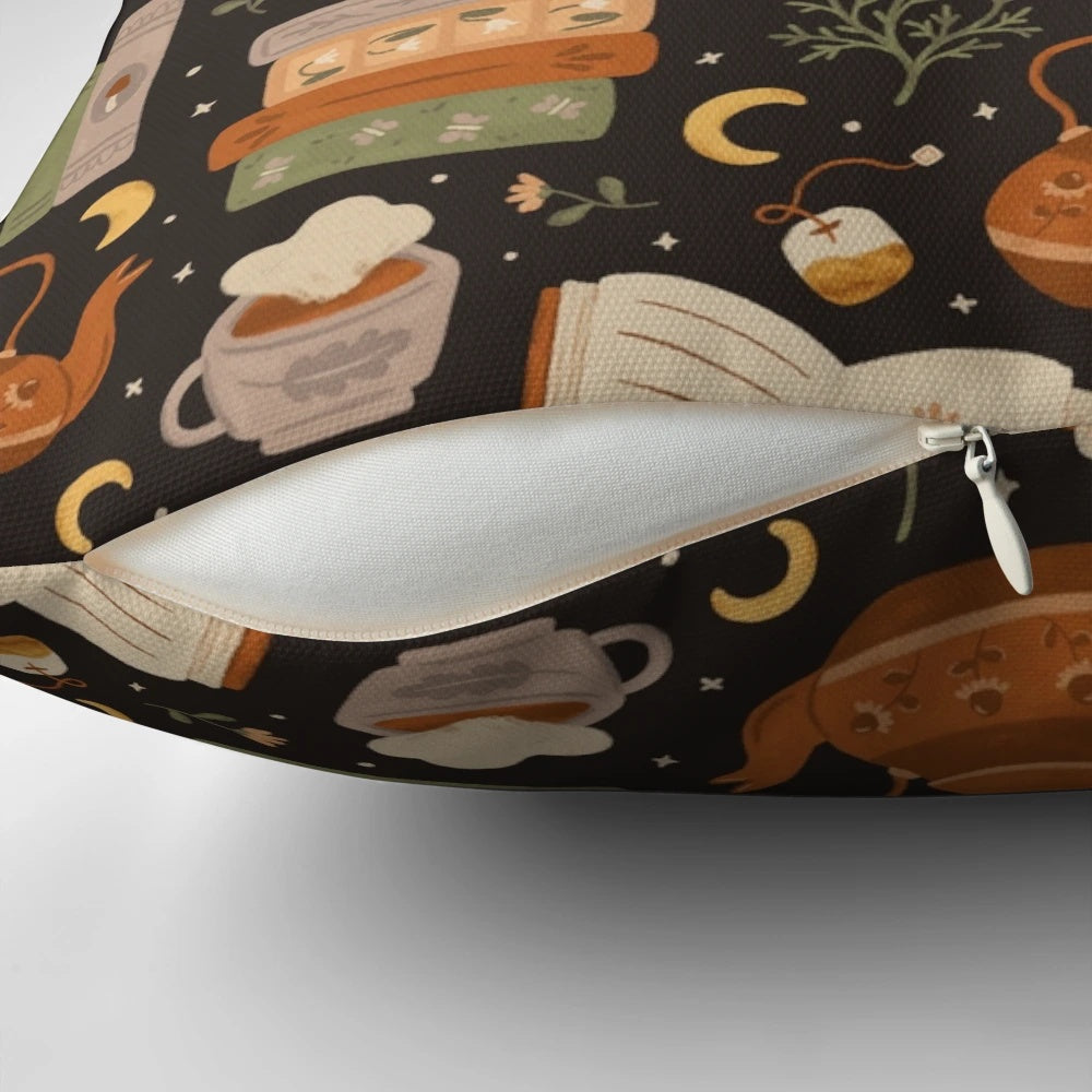 Soft, floral patterned pillow with a moon and stars design, perfect for book lovers and their cozy dreams.