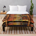 Plush blanket with a bookshelf design for book lovers