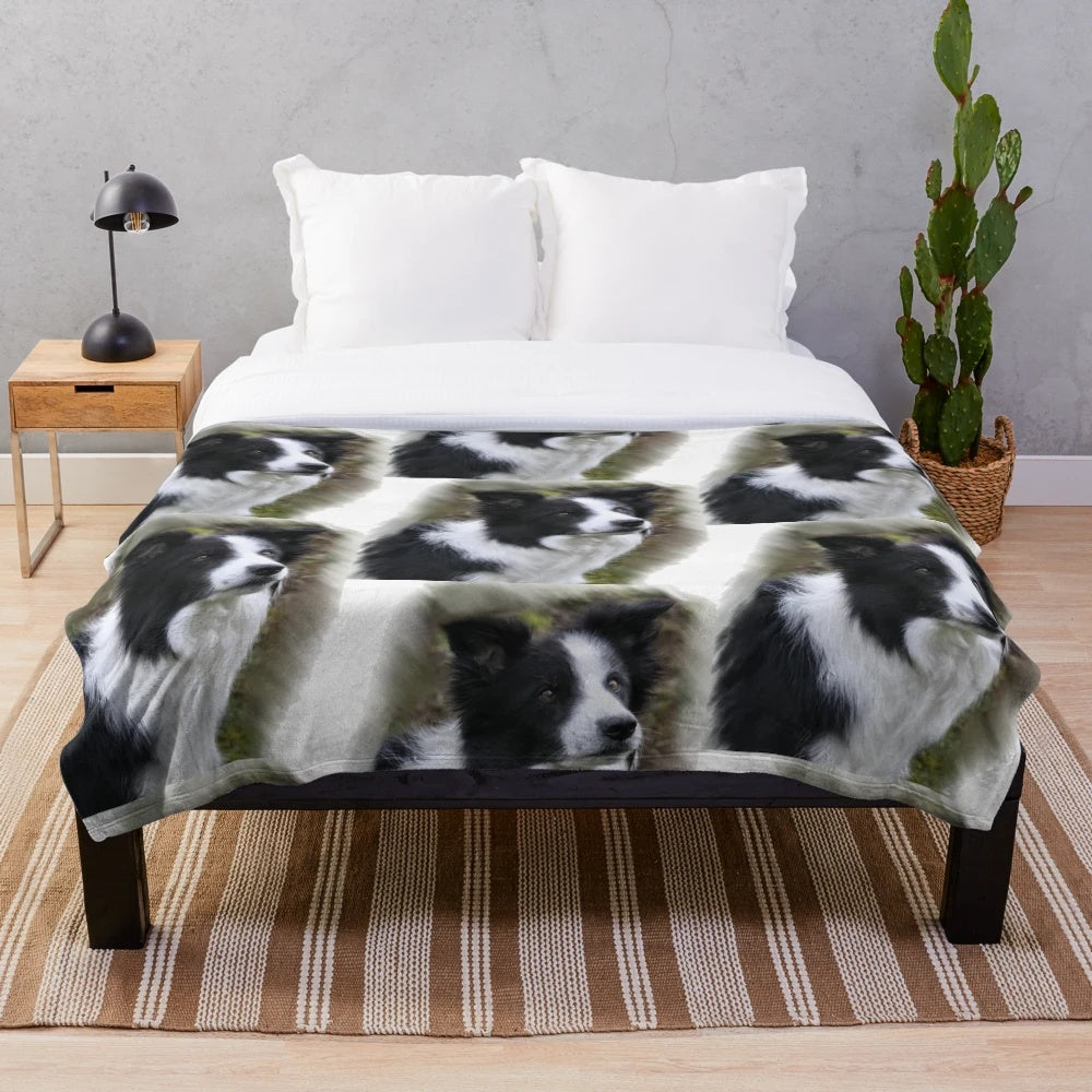 Soft and warm plush blanket featuring a border collie design, perfect gift for dog lovers