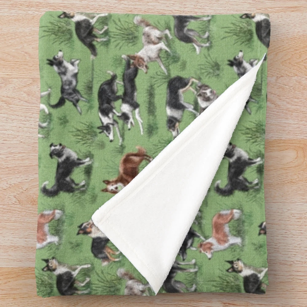 Border Collie plush blanket with dog breed image