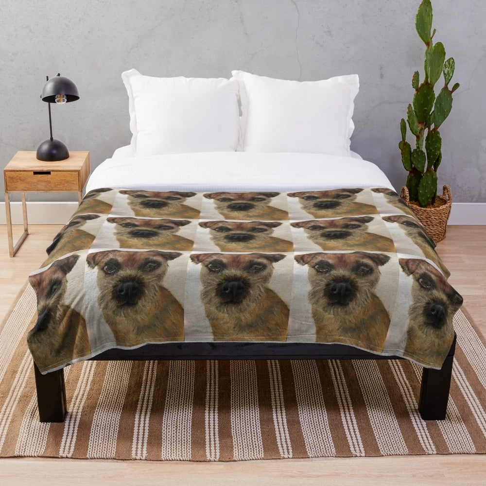 Hand-painted border terrier design on a soft, plush blanket
