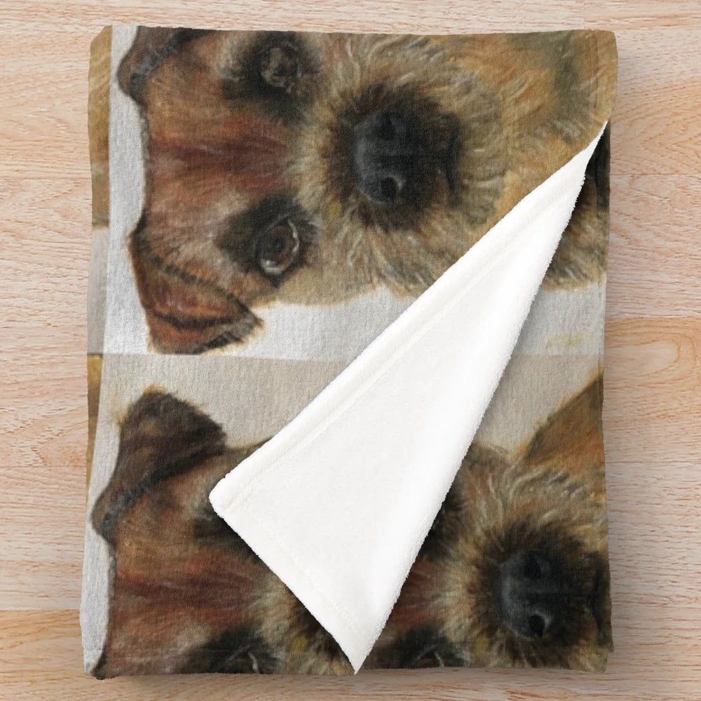 Hand-painted border terrier design on a soft, plush blanket