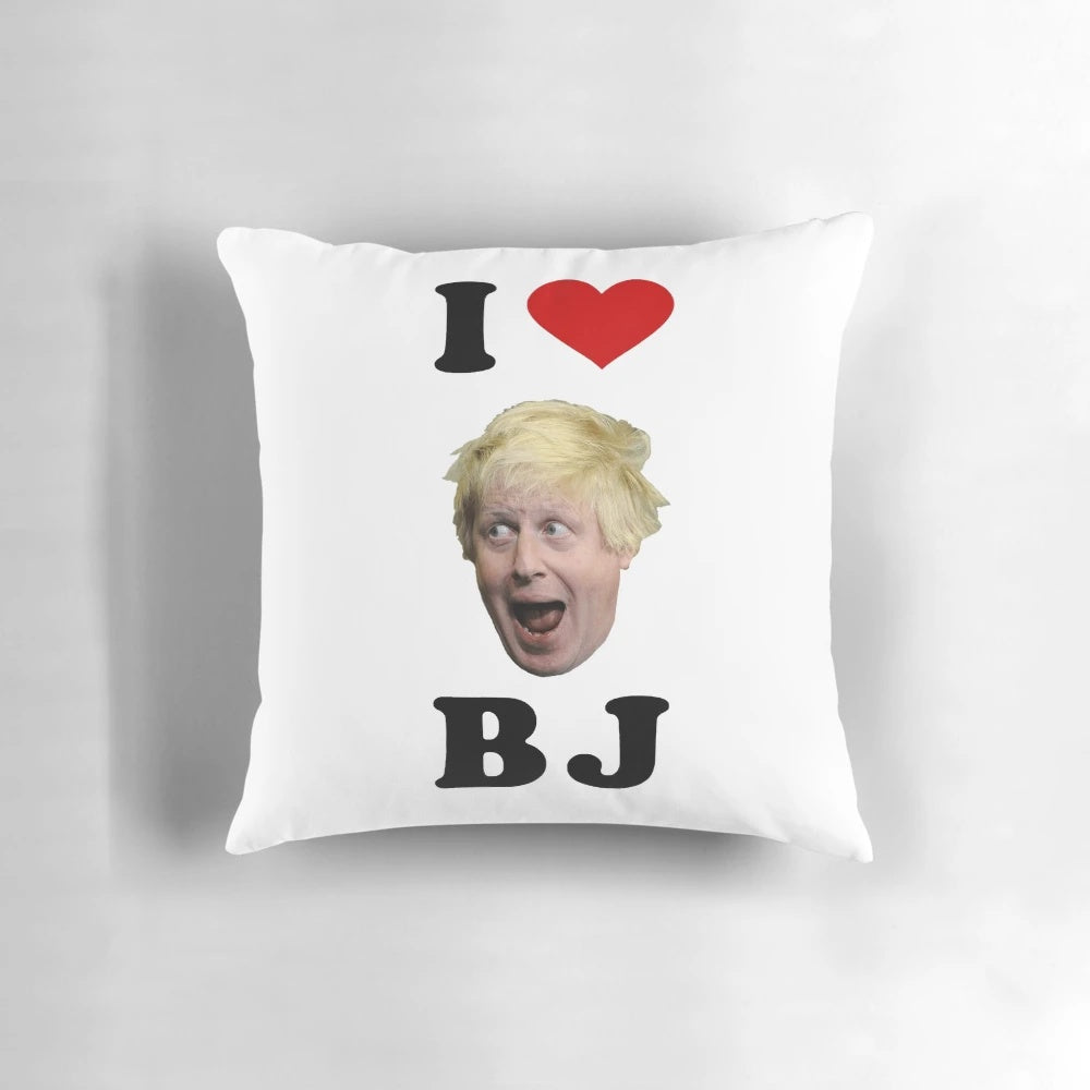 Soft, cuddly pillow with an image of Boris Johnson, the current Prime Minister of the United Kingdom.