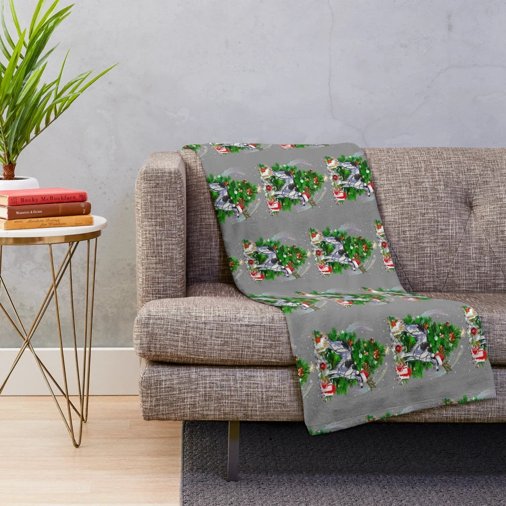 Borzoi dog on Christmas tree design plush blanket