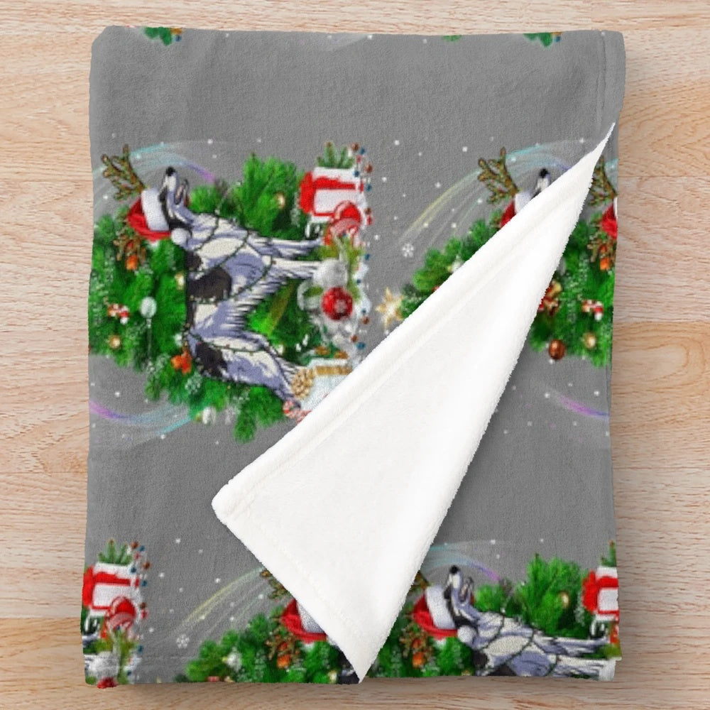 Borzoi dog on Christmas tree design plush blanket
