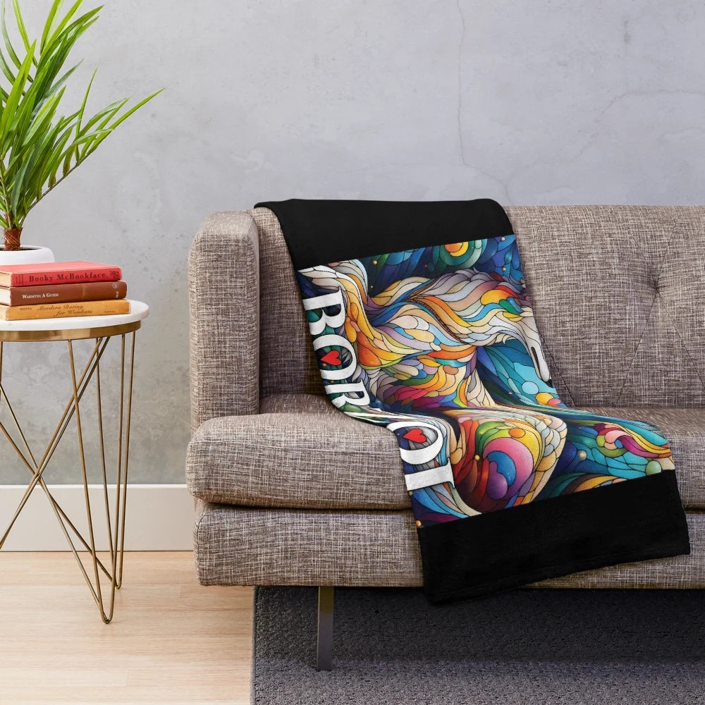Borzoi dog in a stained glass-inspired design on a plush blanket