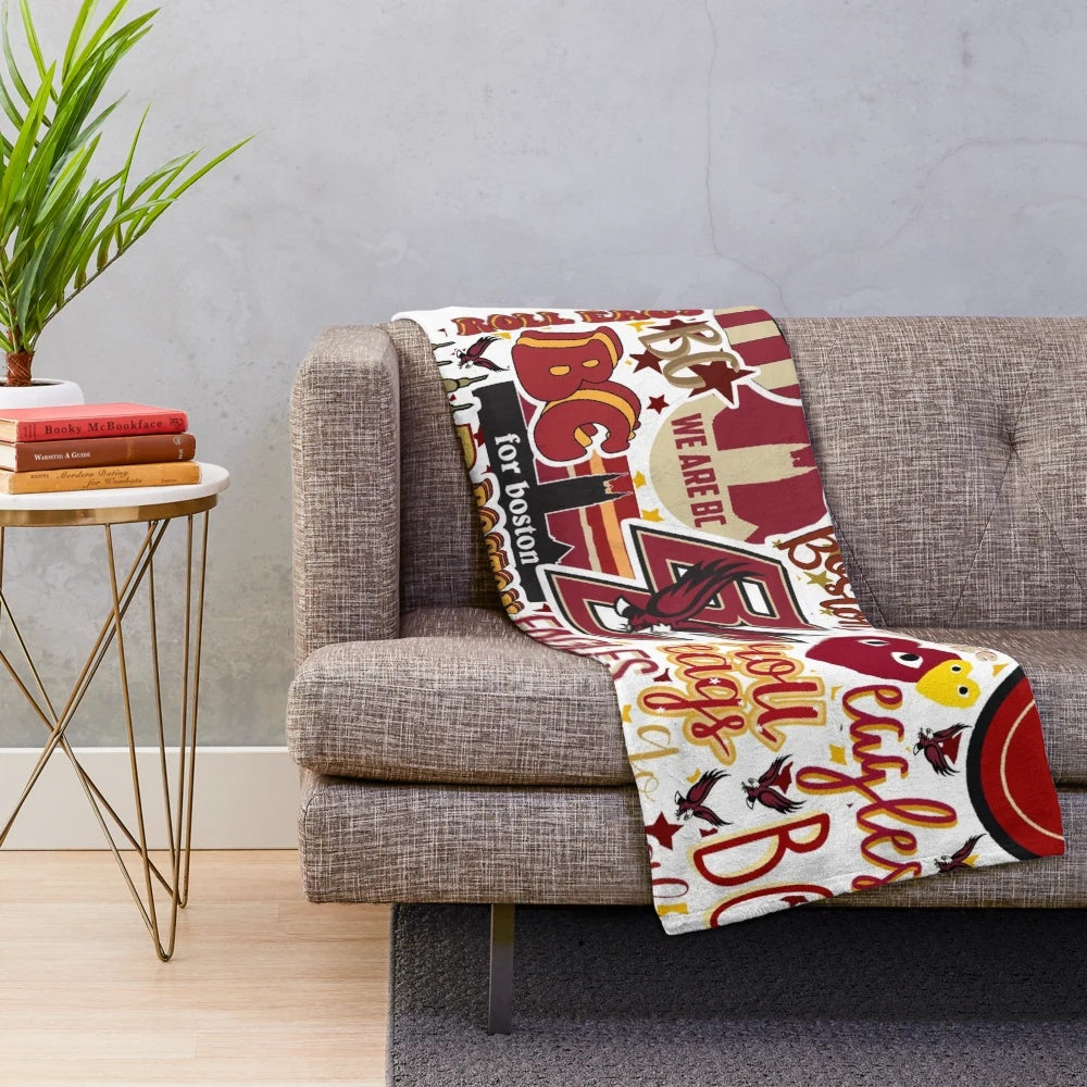Boston College Eagles plush blanket with maroon and gold colors