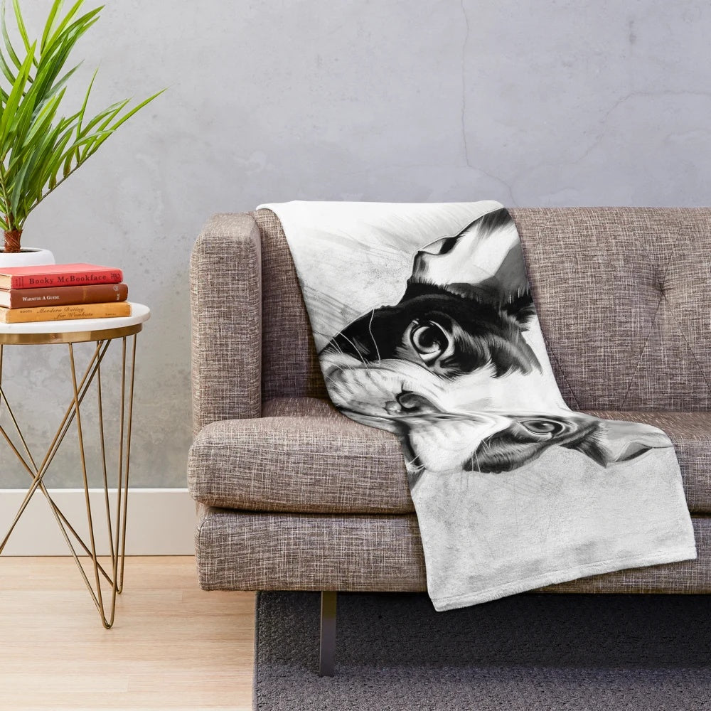 Boston Terrier Plush Blanket with Cute Puppy Eyes