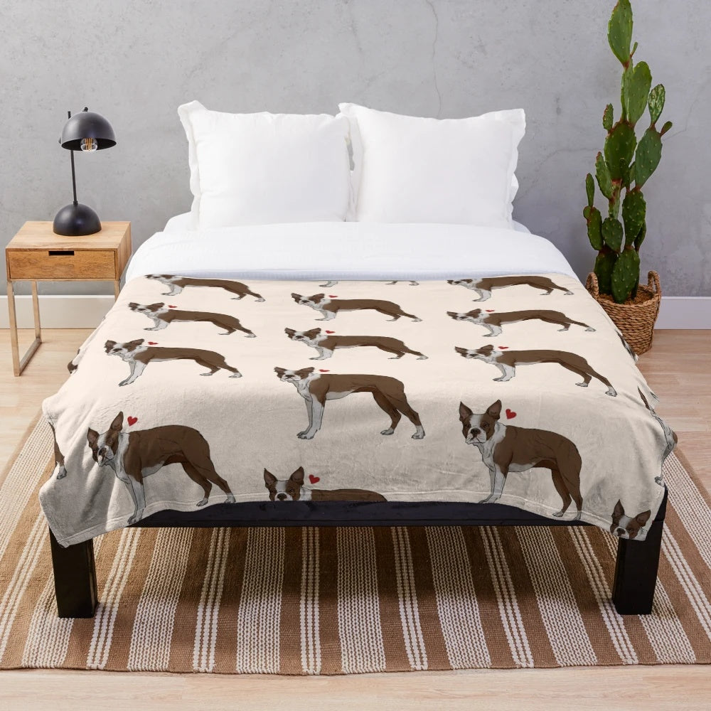 Boston Terrier Plush Blanket with Cream Background