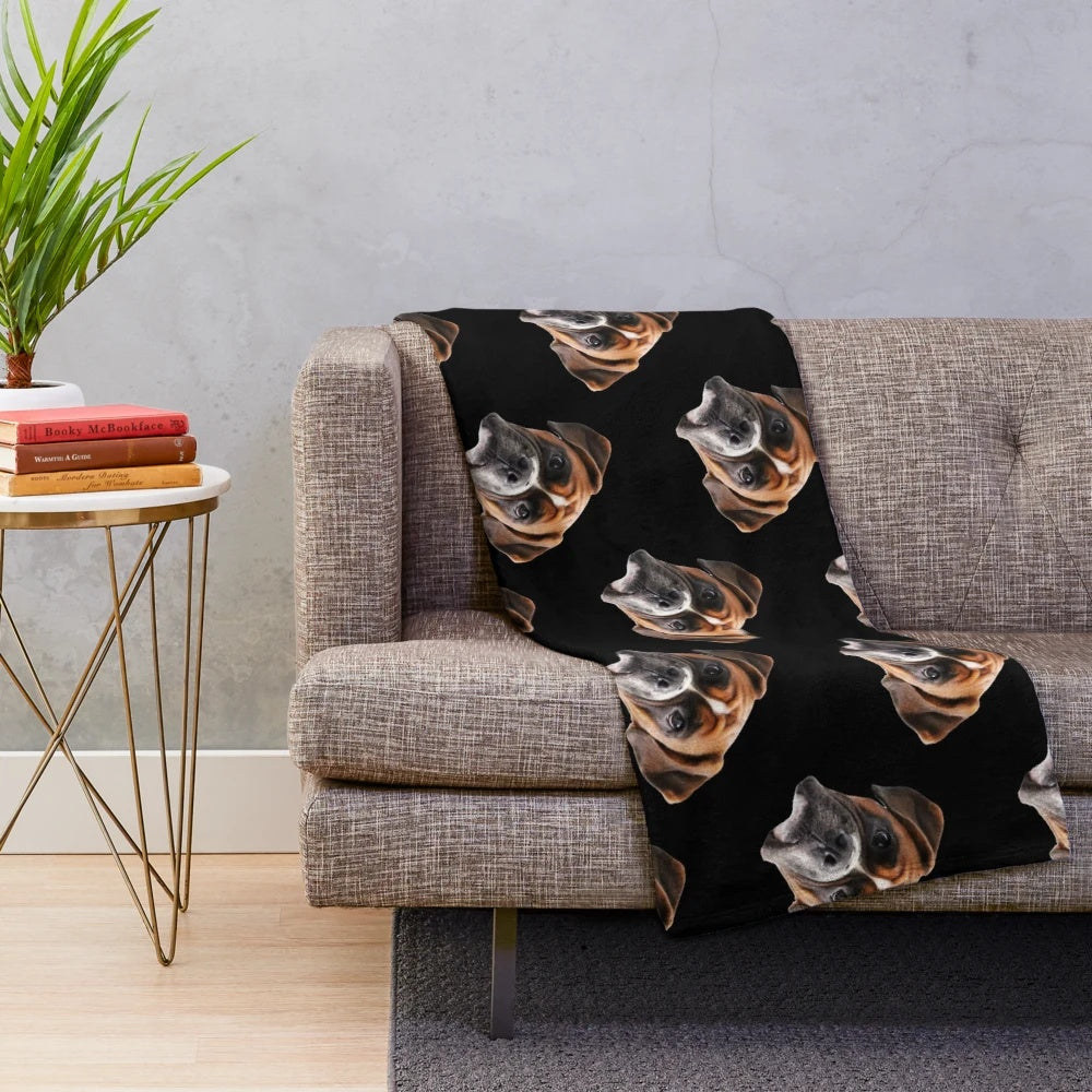 Boxer dog plush blanket with a classically turned face