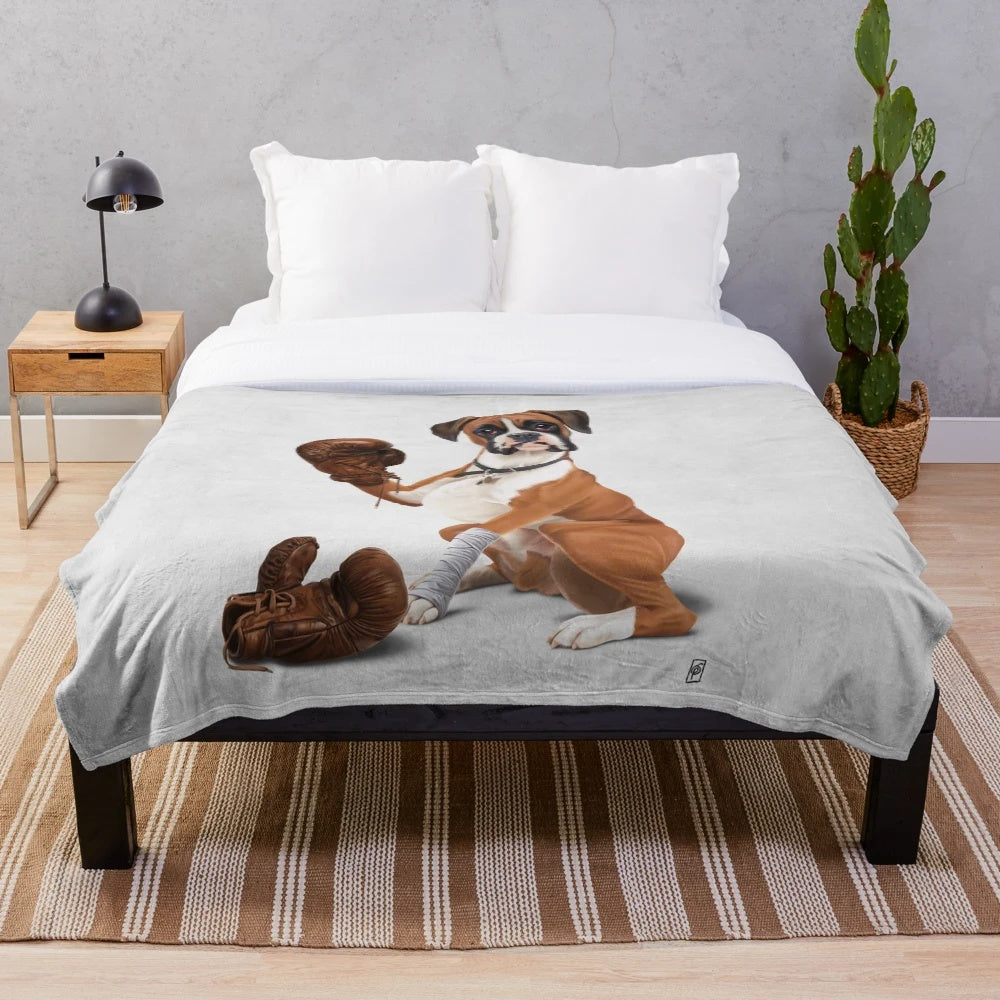 Boxer dog themed plush blanket