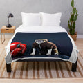 Boxer-inspired plush blanket with dog, fighter, and boxing glove design