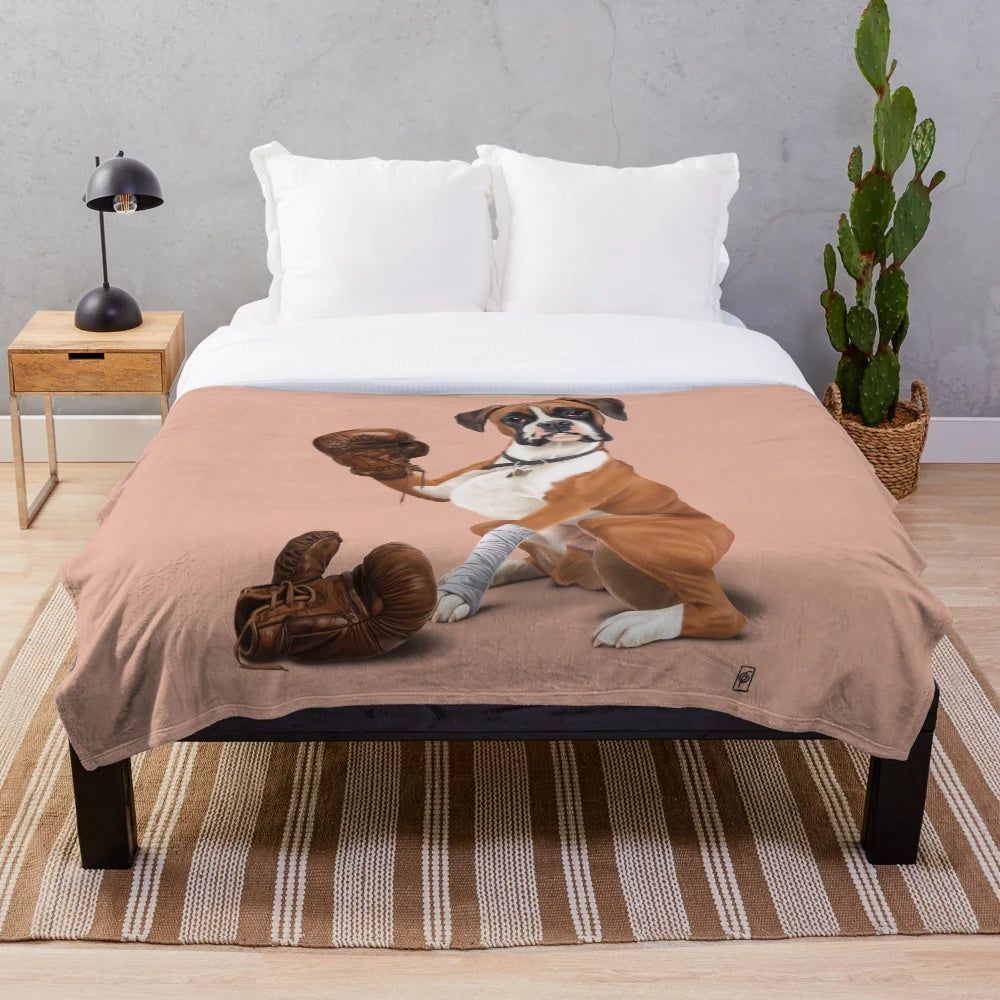 Boxer plush blanket featuring a soft, comfortable design for pet owners