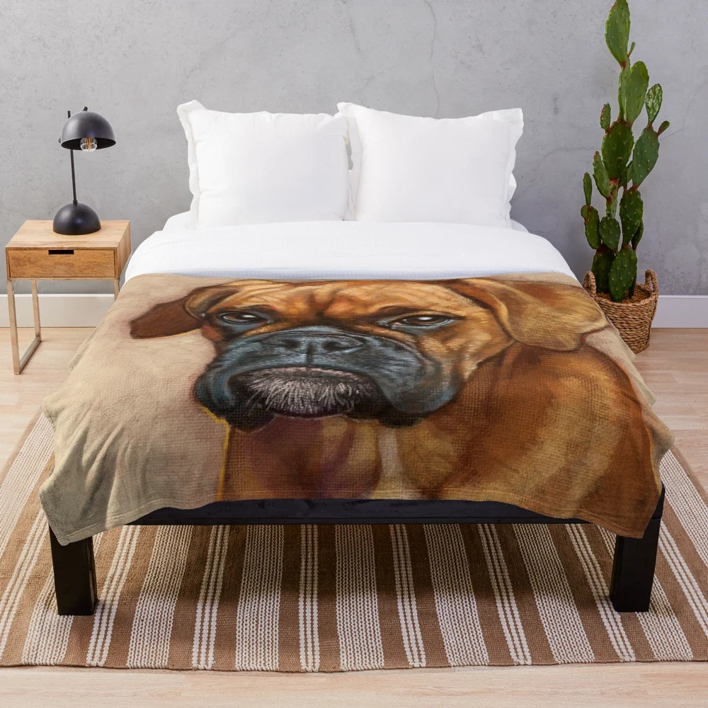 Boxer plush blanket with brushstroke animal print design
