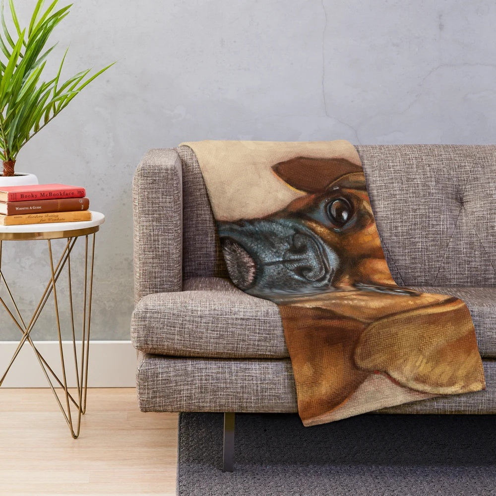 Boxer plush blanket with brushstroke animal print design