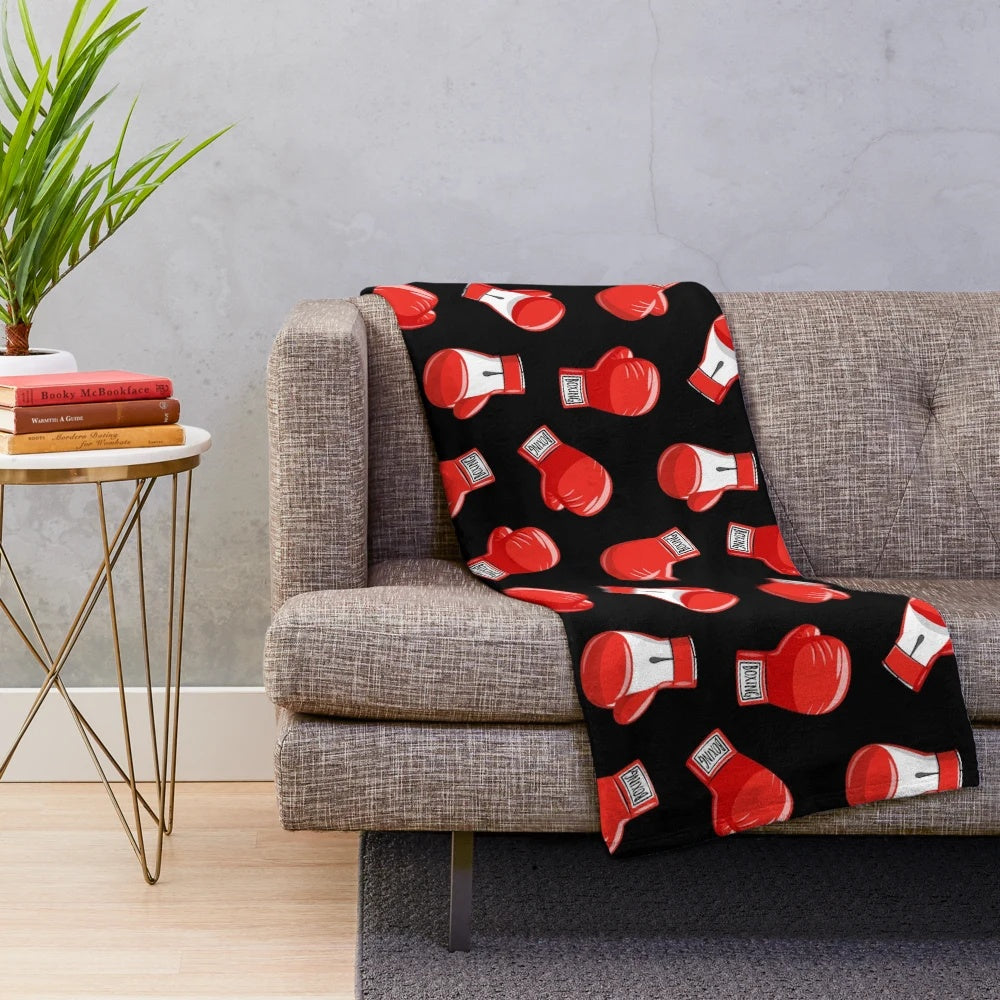 Red boxing gloves plush blanket with a little arrow design