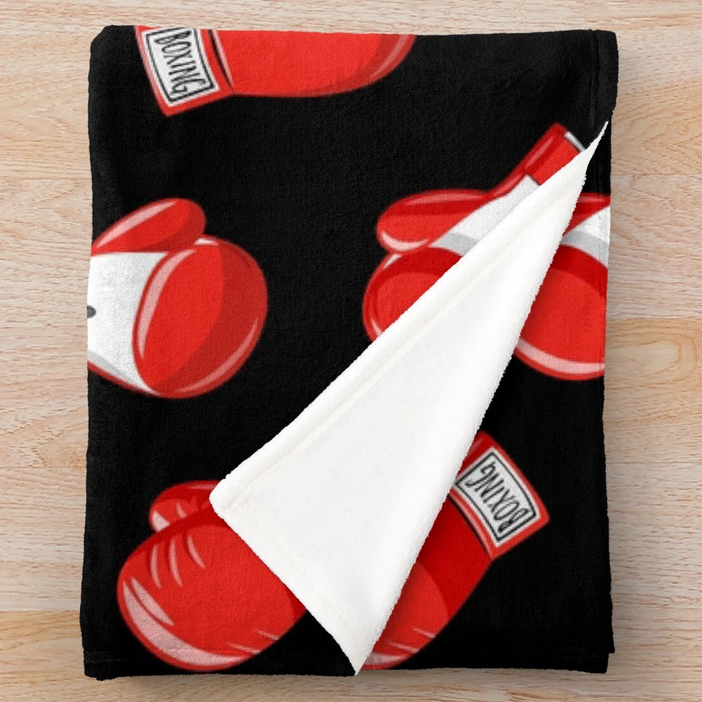 Red boxing gloves plush blanket with a little arrow design