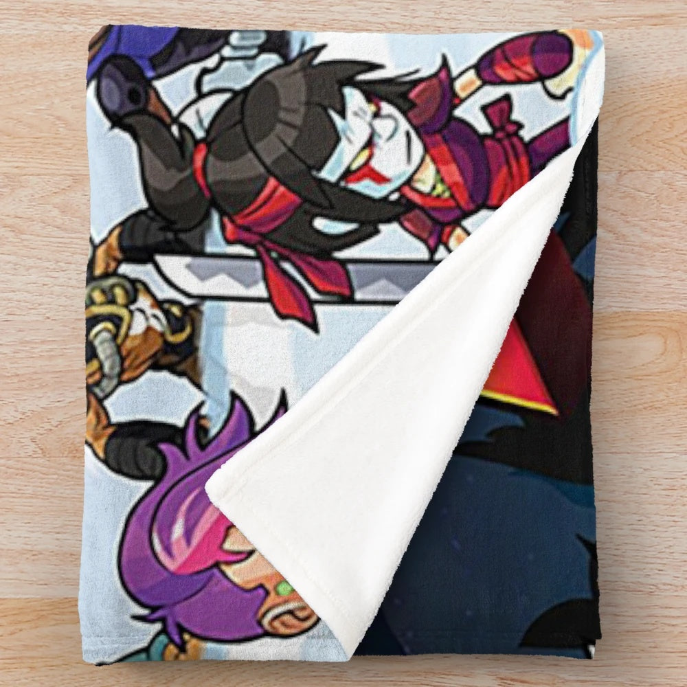 Brawlhalla-inspired plush blanket featuring game characters