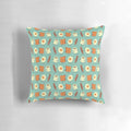 Colorful breakfast-themed decorative throw pillow with text "Let's All Go And Have Breakfast