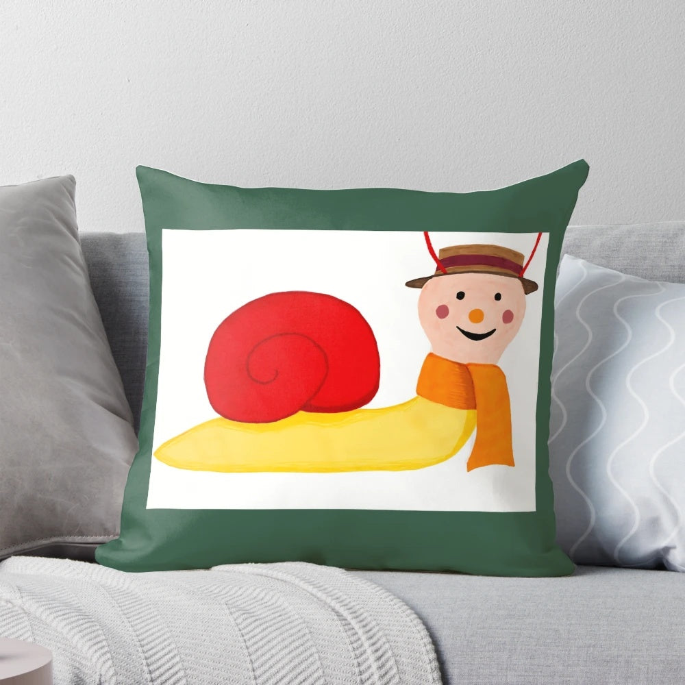 A soft, plush pillow featuring a friendly snail character named Brian, perfect for adding a touch of whimsy to any bedroom or living space.
