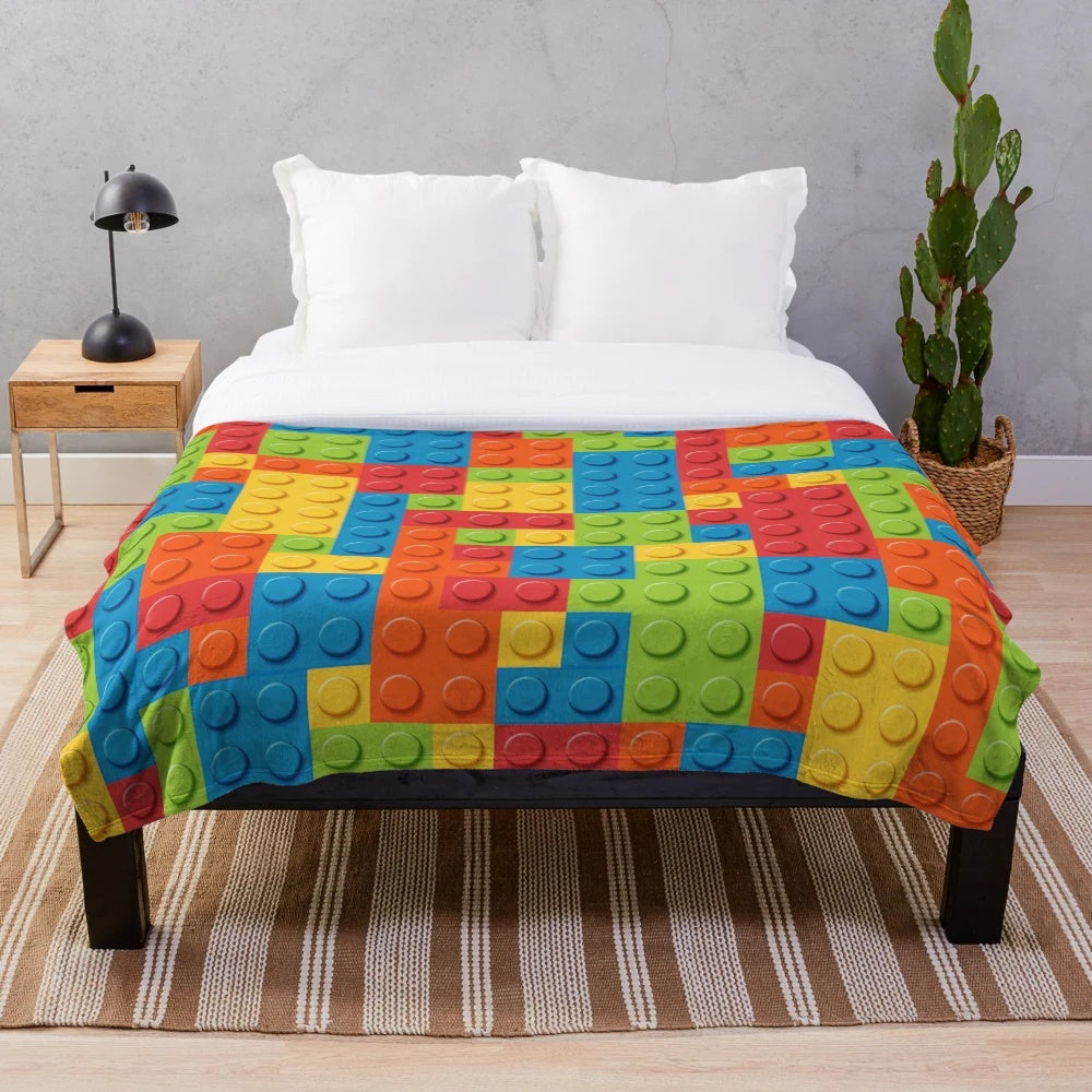 Brick-patterned plush blanket with a soft, cozy texture