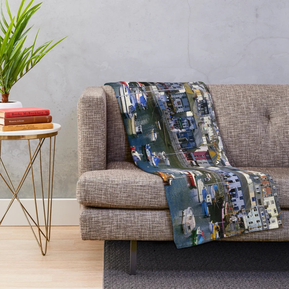 Brixham Harbour plush blanket featuring a picturesque coastal scene