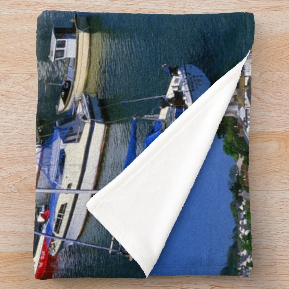 Brixham Harbour plush blanket featuring a picturesque coastal scene