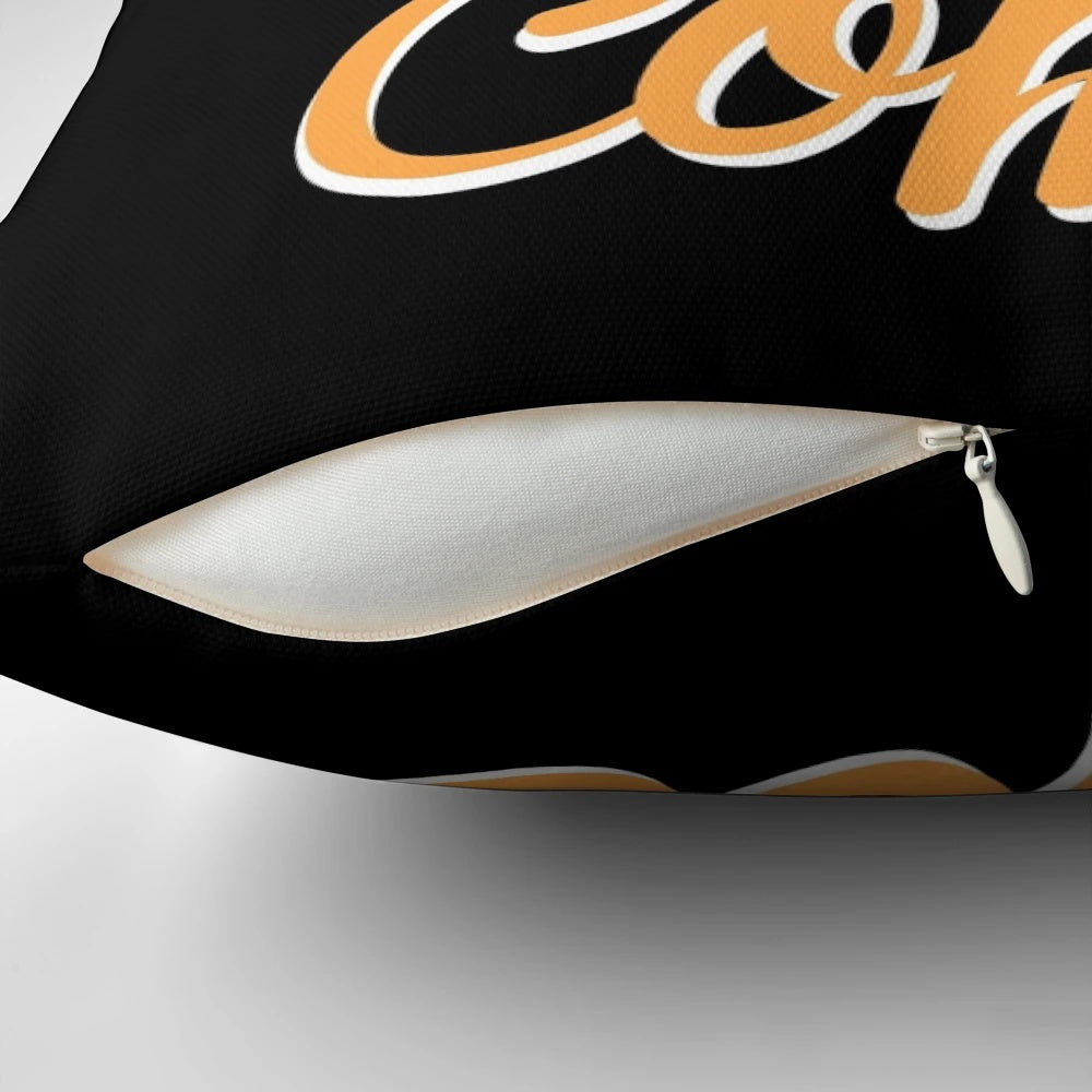 Fluffy pillow with text "Fueled by Musicals and Coffee