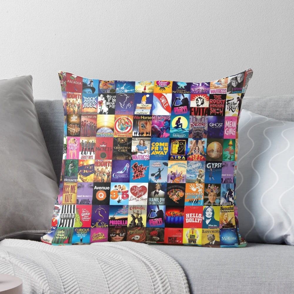 Broadway theater pillow featuring the iconic New York City skyline