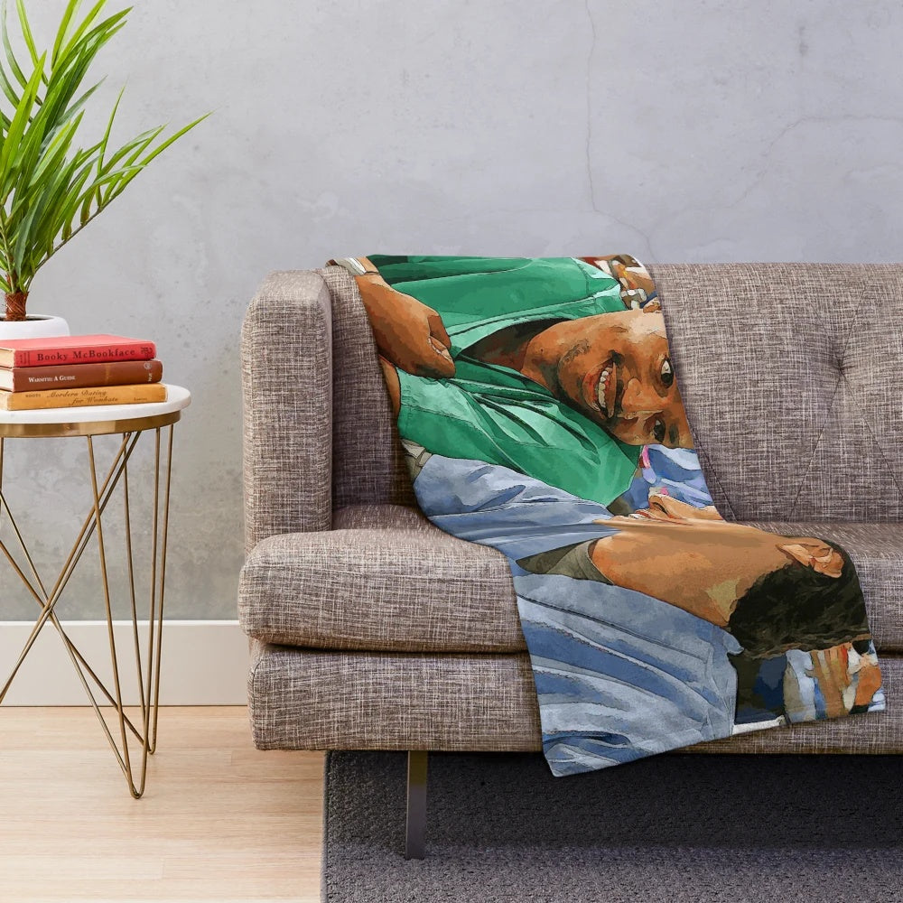 Plush blanket featuring a bromance design inspired by the TV show Scrubs