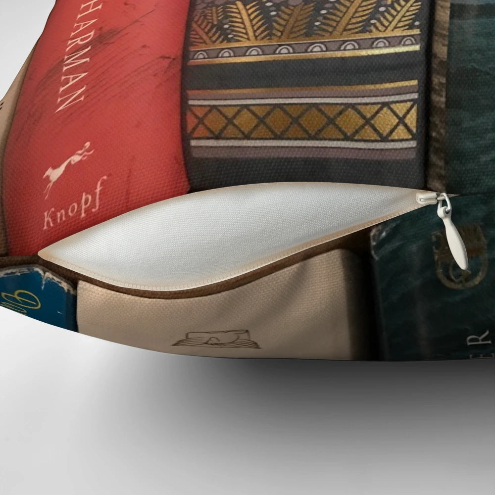 A plush pillow featuring book covers from the classic Brontë sisters' novels.
