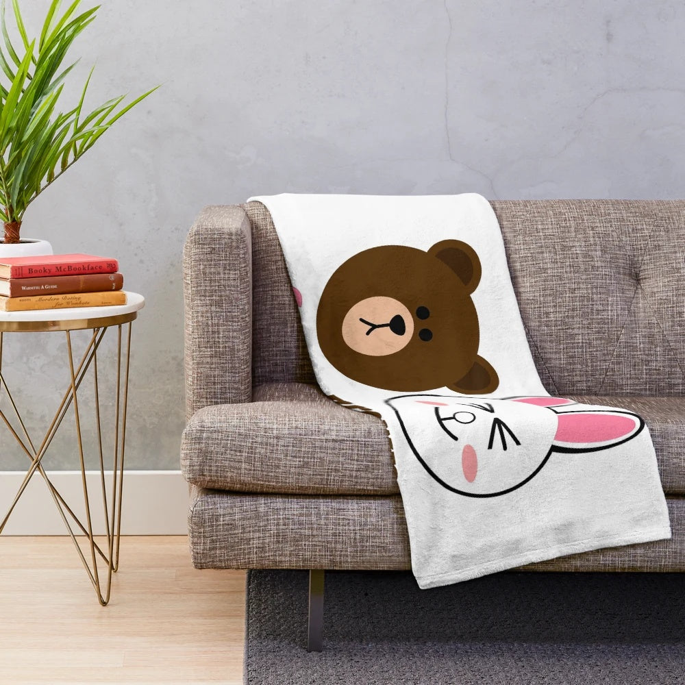 Brown and cony plush blanket with cute animal design