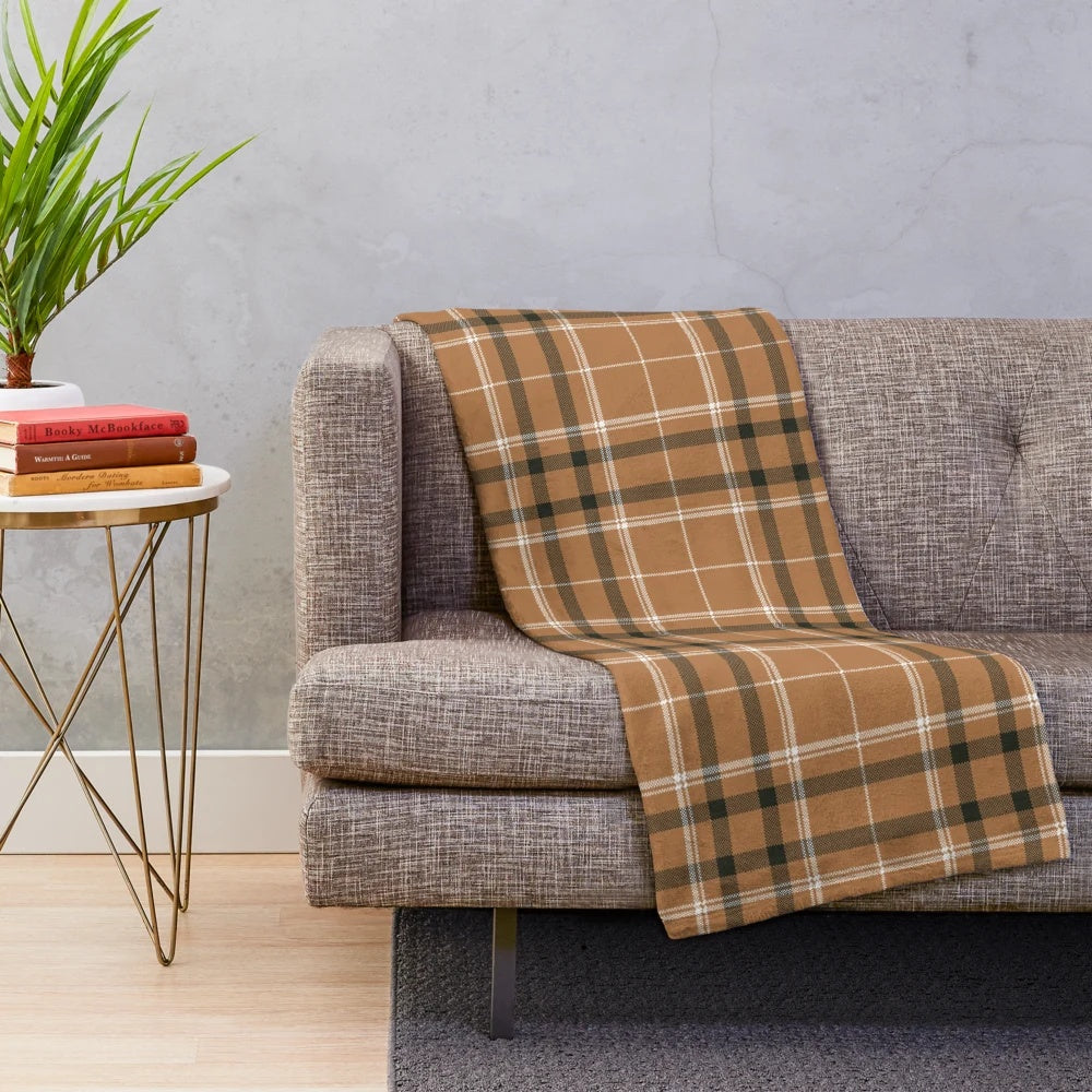 Brown plaid pattern plush blanket for home decor