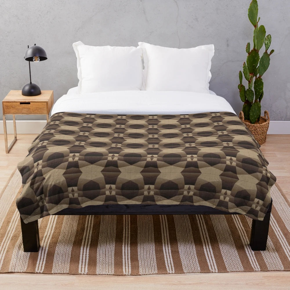 Brown tartan plaid plush blanket with geometric pattern