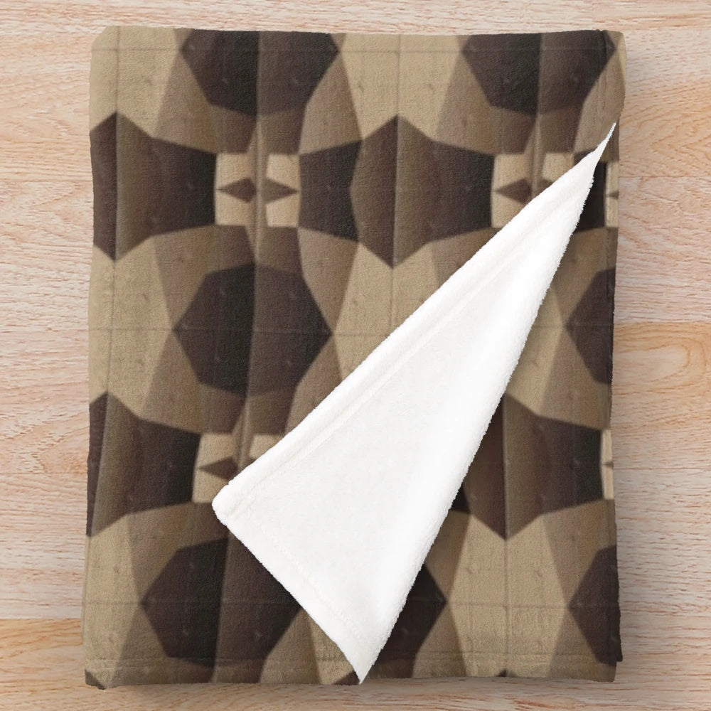 Brown tartan plaid plush blanket with geometric pattern