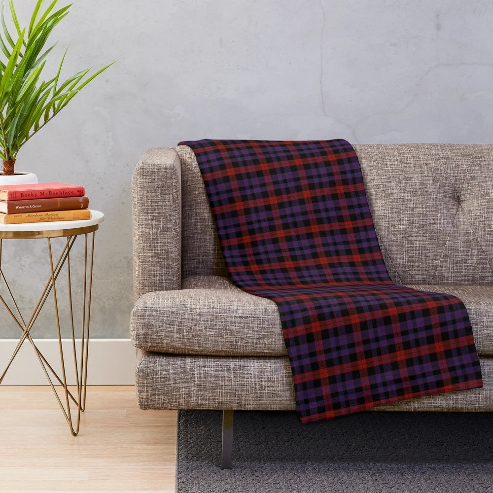 Brown tartan plush blanket with Scottish clan pattern