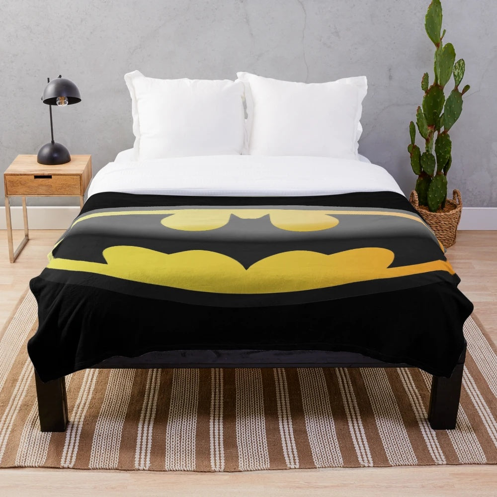 BTM plush blanket with bat, comic, and movie inspired design