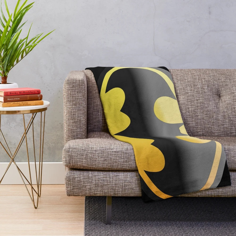 BTM plush blanket with bat, comic, and movie inspired design