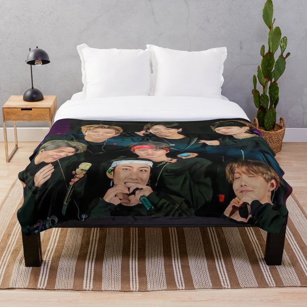 BTS ot7 Plush Blanket featuring the 7 members of the K-pop group Bangtan Boys
