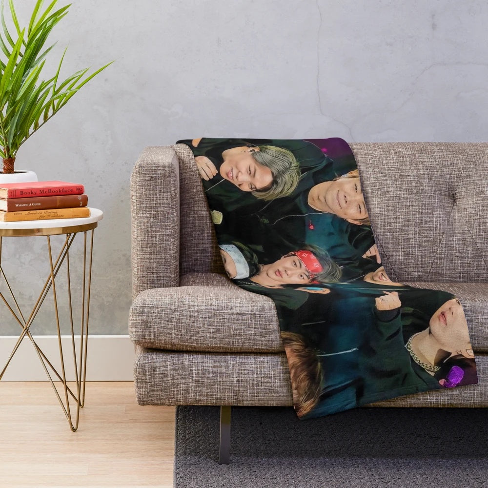 BTS ot7 Plush Blanket featuring the 7 members of the K-pop group Bangtan Boys