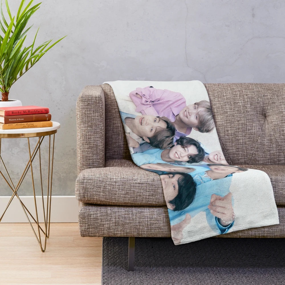 Cozy BTS plush blanket featuring the K-pop group
