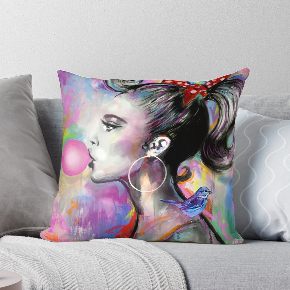 Soft and comfortable bubble girl-themed decorative pillow for home decor