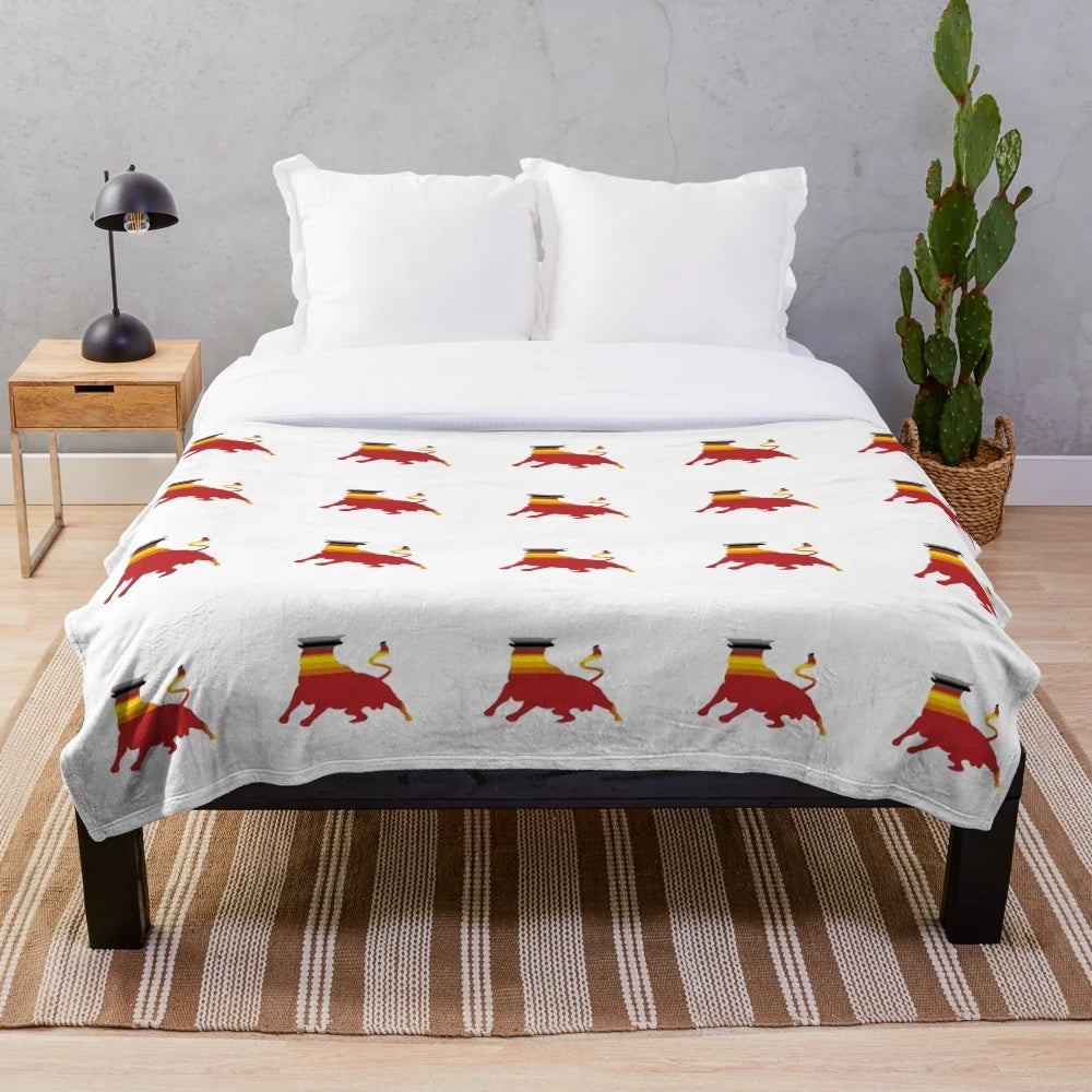 Colorful plush blanket featuring a bull design inspired by legendary animals and nature