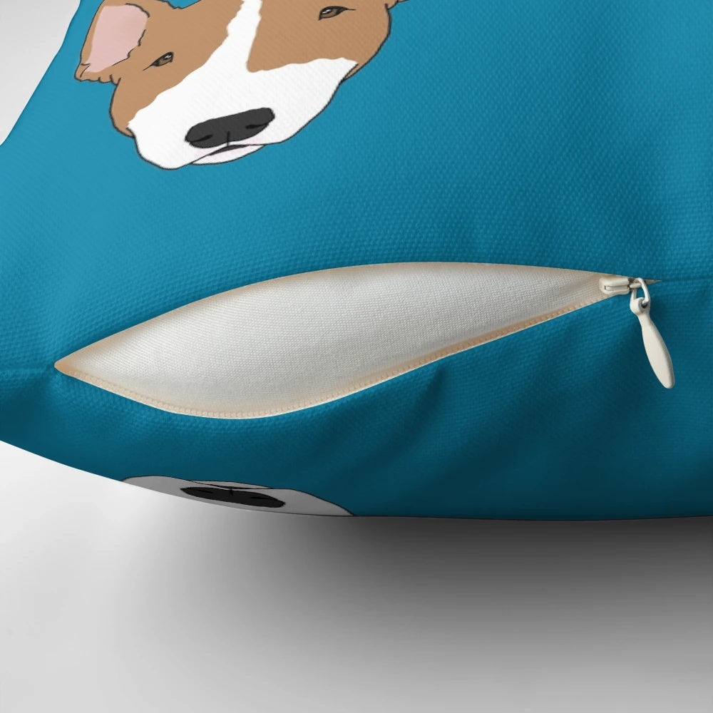 Soft, plush pillow with a bull terrier print, perfect for decorating any room.