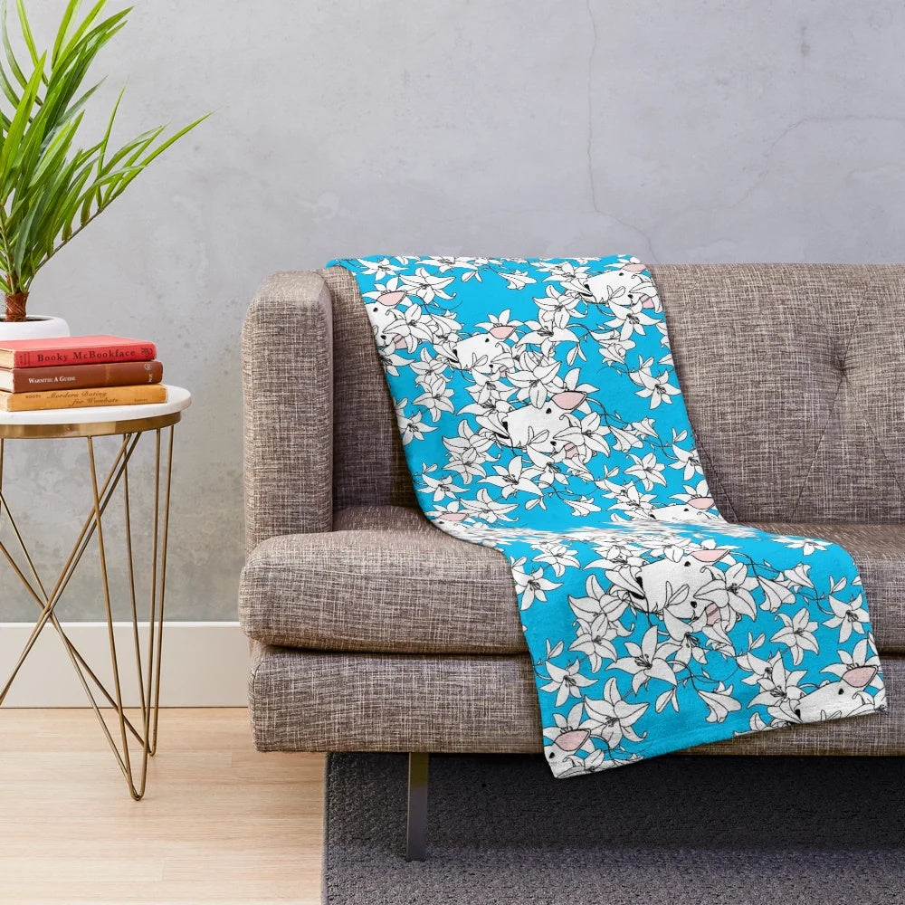 Soft and snuggly plush blanket featuring an adorable bull terrier design