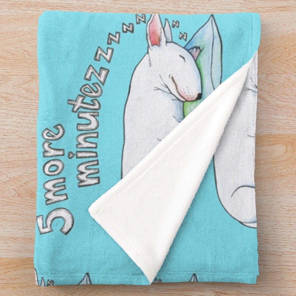 Soft and snuggly plush blanket featuring a sleeping bull terrier